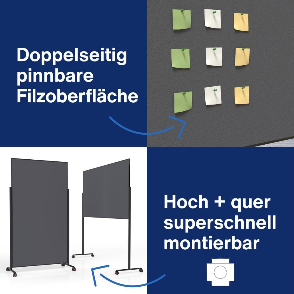 magnetoplan Design-Moderationstafel VarioPin Filz, Rahmen schwarz grau