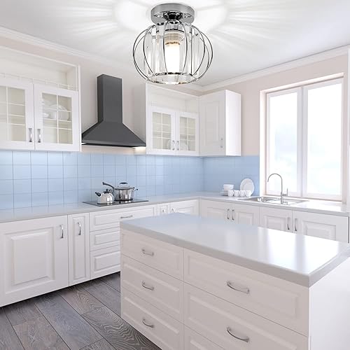 Miniatura 3 de TISLYCO Moderna lámpara de techo semiempotrada E26 Mini lámpara de araña de cristal cromada pequeña lámpara de techo iluminación interior para