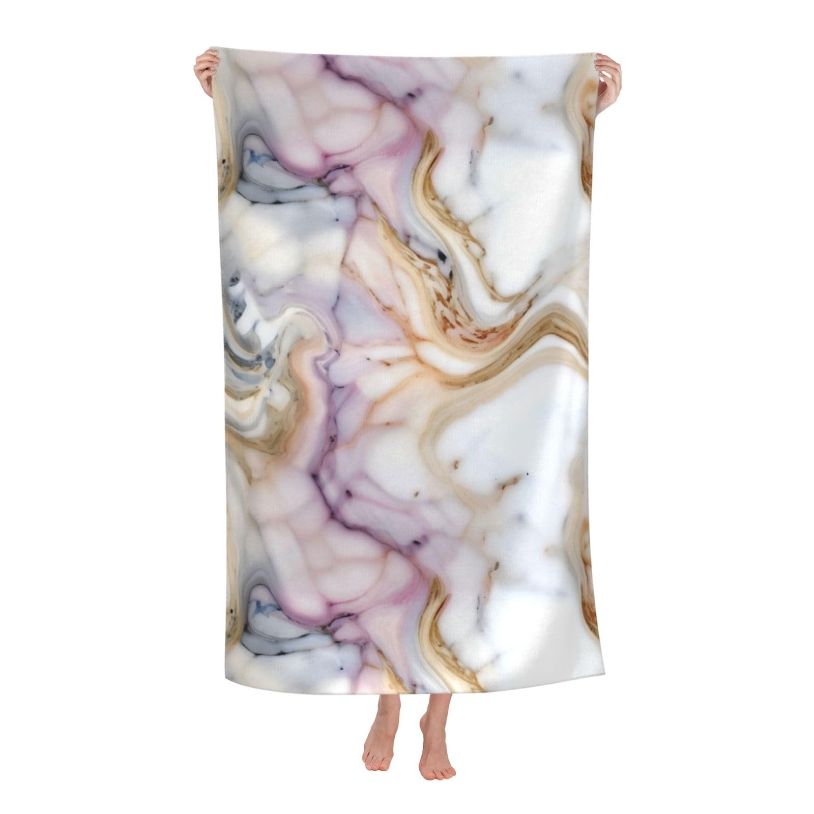 Pojknbv White Red Marble Pattern Print Oversized Adult Beach Towel Quick-Dry Comfortable Lightweight Travel Pool Camping