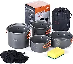 Kit de bagunça de utensílios de cozinha de acampamento Naturehike para mochila e caminhadas ao ar livre Bolsa de viagem Equipamento de cozimento | Conjunto de panelas leves, compactas e duráveis