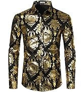 ZEROYAA Men's Luxury Baroque Shiny Design Slim Fit Long Sleeve Button up Dress Shirts
