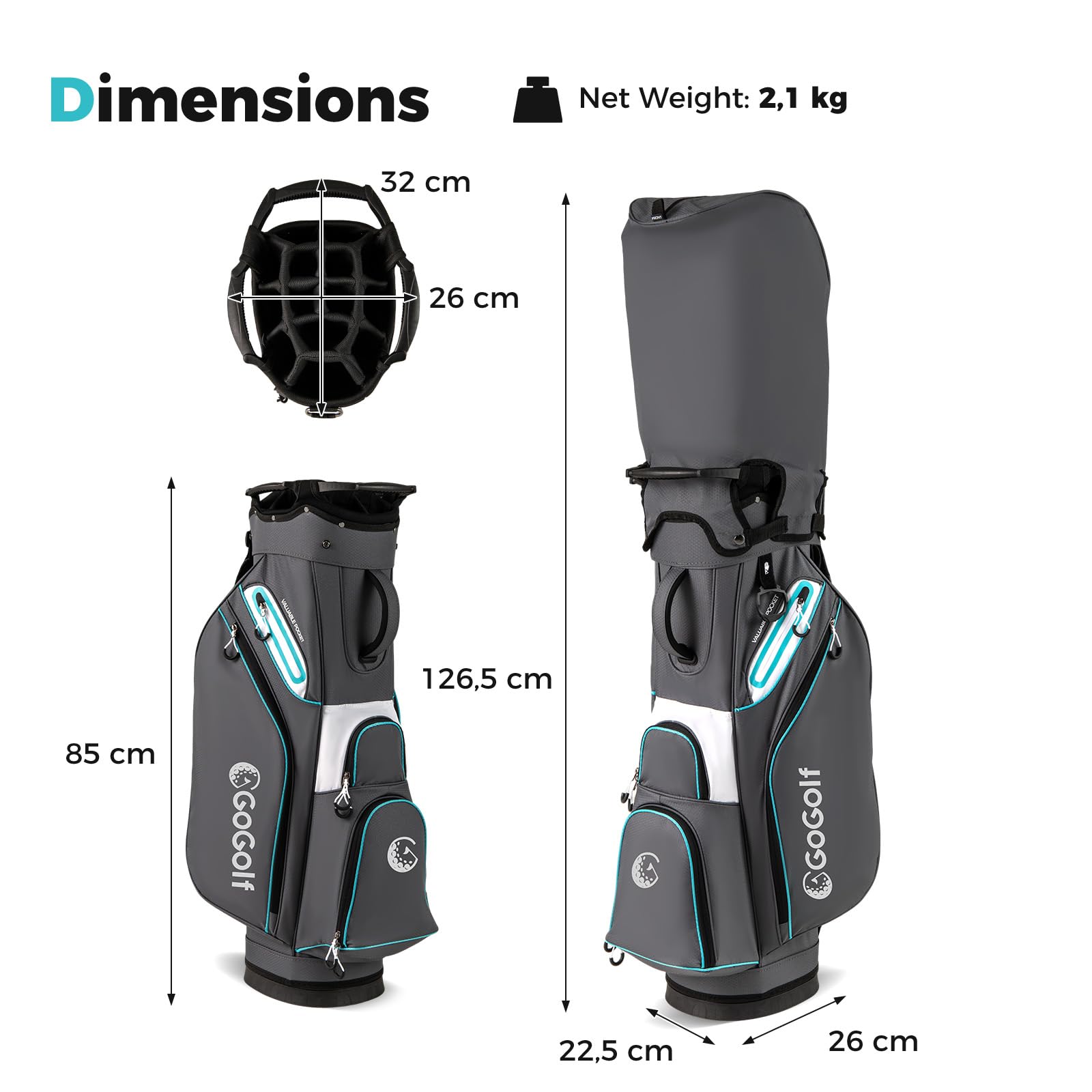 GYMAX Golftasche mit 14 Fächern, leichte Golfreisetasche mit 6 Reißverschlusstaschen, Golfreisetasche mit Handtuchhalter& Regenschirmhalter, Standtasche für Golfschläger
