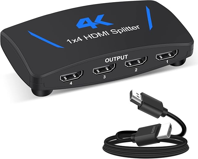 4K HDMI Splitter 1 In 4 Out, NEWCARE HDMI Splitter 1x4, HDMI Splitter Supports Full HD1080P 4K and 3D, Compatible with Xbox PS3/4 Roku Blu-Ray Player HDTV