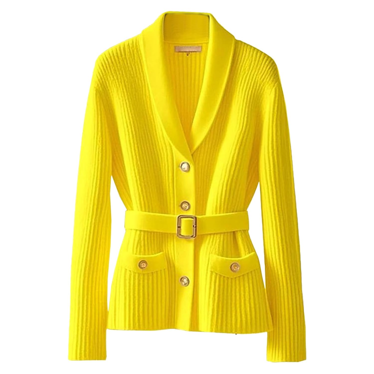 Womens Vintage Shawl Lapel Belted Cardigan Sweater Peplum Elegant Knit Sweater Outwear with Pockets