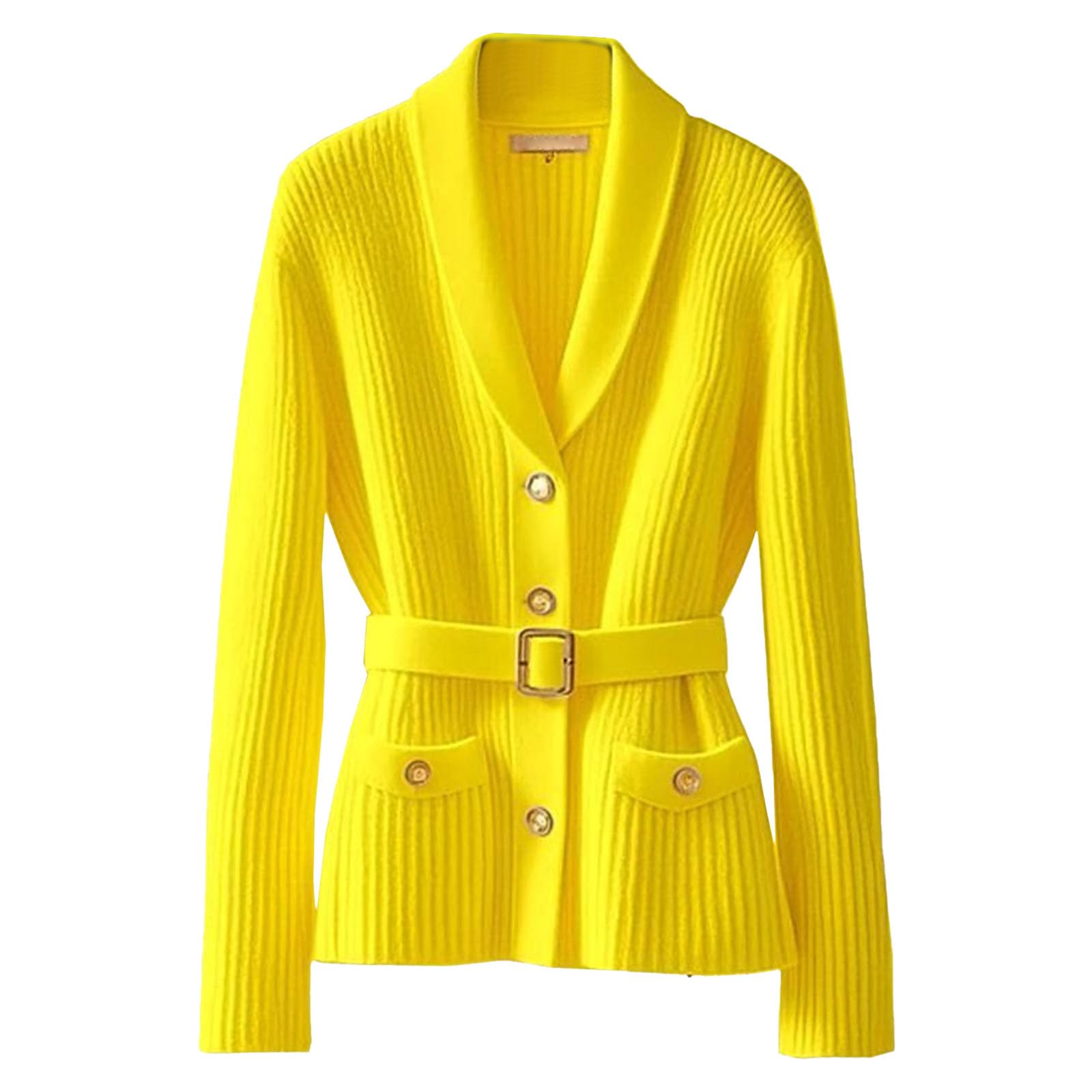 Womens Vintage Shawl Lapel Belted Cardigan Sweater Peplum Elegant Knit Sweater Outwear with Pockets