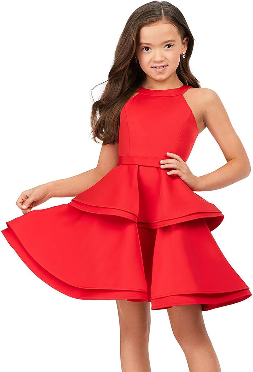 Girl's Satin Father Daughter Pageant Dresses O Neck Flower Girl Kids Children Teen Gowns