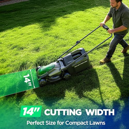 Image of 14 inch Cordless Lawn Mower, 20V Lightweight Push Mower with 8.0Ah Battery, Ultra-Quiet Motor for Small Yards, Lawn Care, Backyard Maintenance