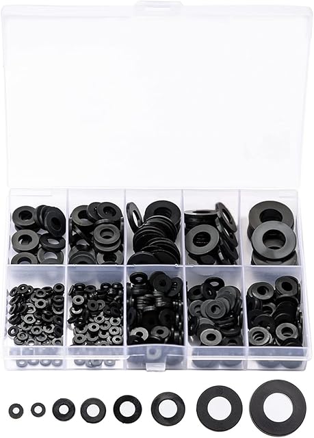 500 Pieces Assorted Black Flat Rubber Washers, Insulating Round Spacer Gasket, O Rings Seals Washer Assortment Kit for Shower Plumbing Waste Screws Automotive General Repair