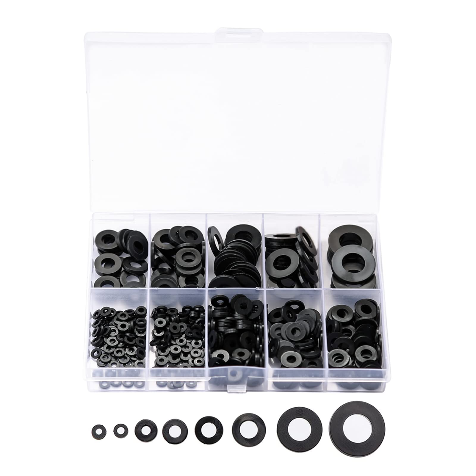 500 Pieces Assorted Black Flat Nylon Washers, Insulating Round Spacer Gasket, O Rings Washer Assortment Kit for Shower Plumbing Waste Screws Automotive General Repair