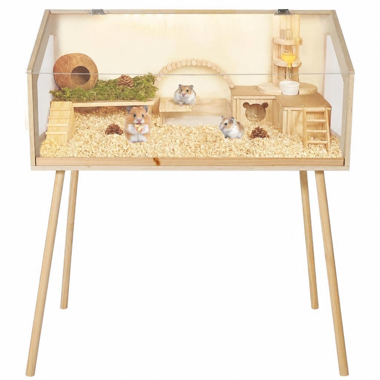 Hamsterkäfig aus Pappelholz 3 Etagen - Großer Kleintierkäfig Nagerkäfig Mehrstöckig mit Klappdeckel, Mäusekäfig Rattenkäfig für Hamster, Zwerghamster, Mäuse, Ratten, Chinchilla, Degu 81.3x40.6x101.6cm