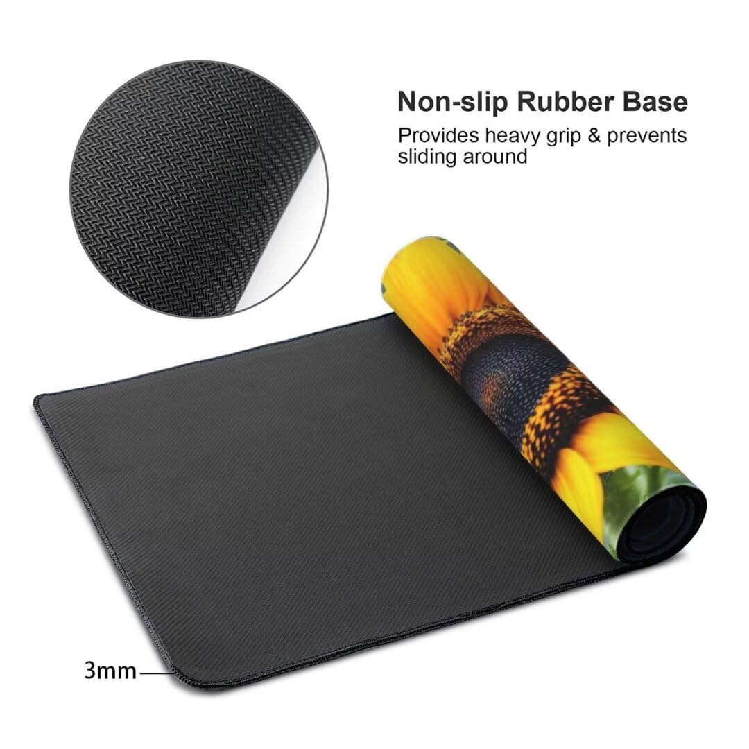 Alfombrilla de ratón 1400x600x3 MM, Alfombrilla Ratón XXL Extendida de Gran Tamaño con Bordes Cosidos, Base de Goma Antideslizante Almohadilla para Teclado, Girasol Amarillo S-6071
