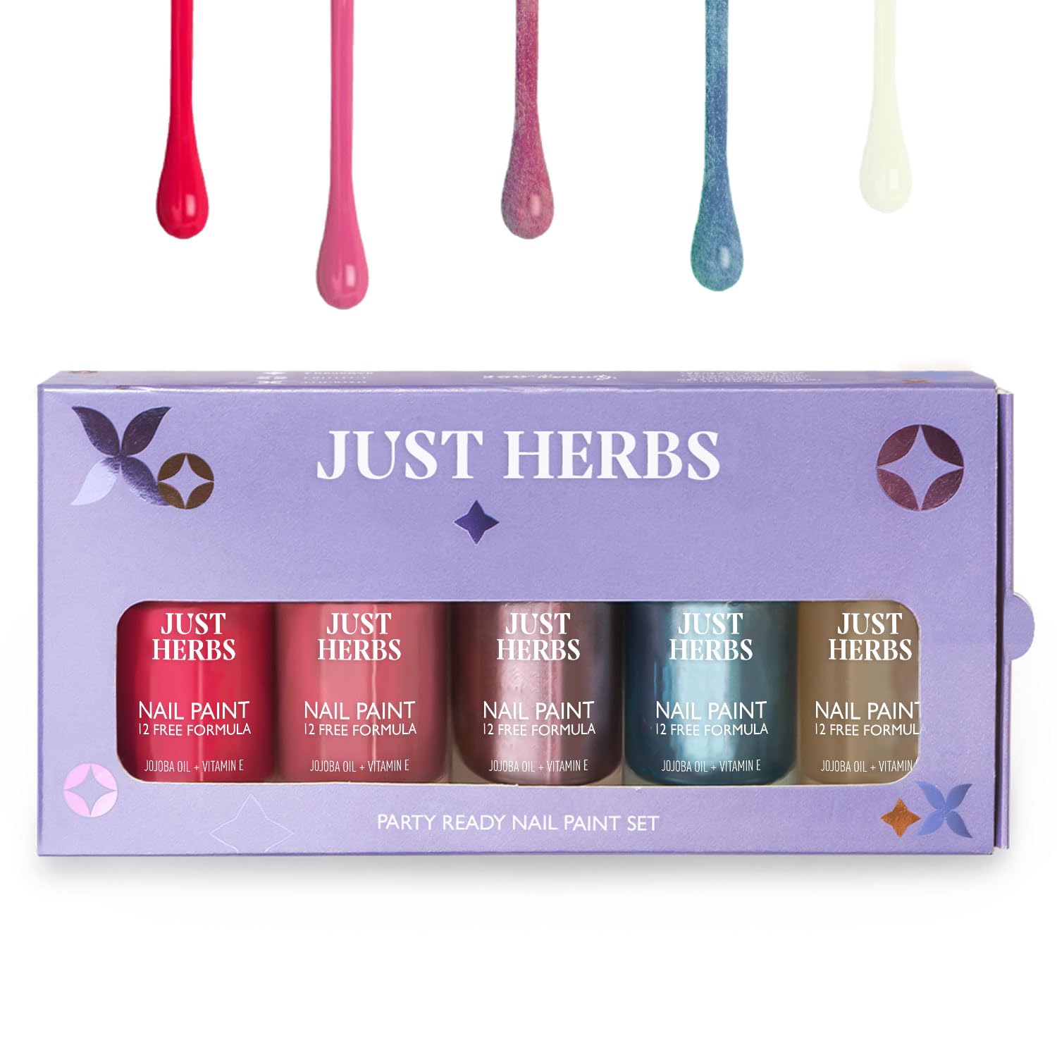 Just Herbs Party Ready Nail Paints Set, 12 Chemical Free Formula, Quick Dry and Glossy Nail Polish Gift Set of 5 (11ml x5)-picture-1