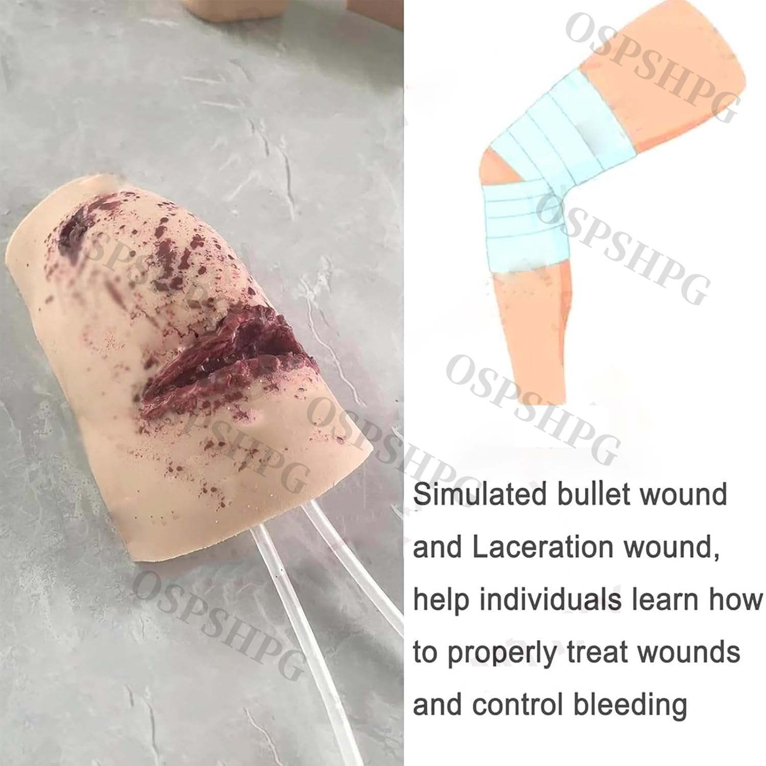 Simula un kit de heridas, kit de entrenamiento para detener hemorragias, kit de entrenamiento para vendaje de heridas en el muslo, modelo para el cuidado de heridas, para la práctica y enseñanza de su