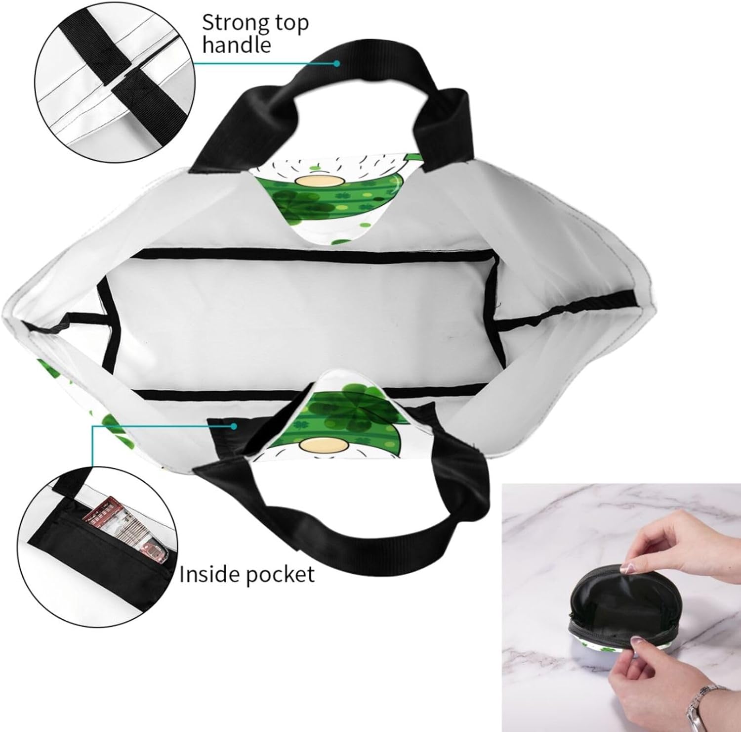 GTEVUTS St. Patrick's Day Large Grocery Tote Bag Irish Beach Tote Reusable Shopping Shoulder Bag (with Coin Purse) - Image 2