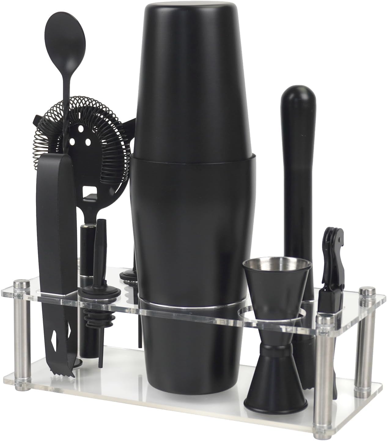 VG Cocktail Shaker Set Boston Bartender Kit with Stand, Stainless Steel Bar Set, Mixology Bartender Kit for Drink Mixing (Matte Black)