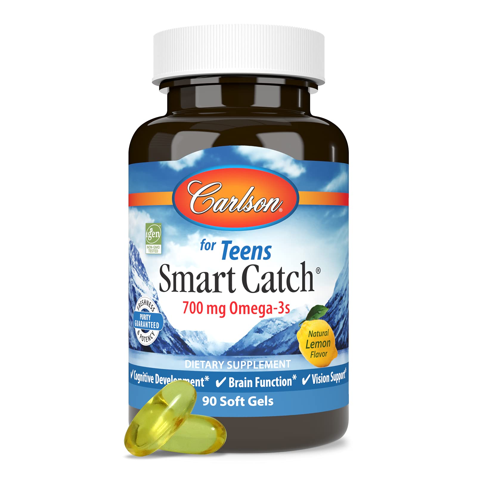 Carlson Teen's Smart Catch, suplemento de óleo de peixe com 700 mg de ômega-3, 90 cápsulas softgel