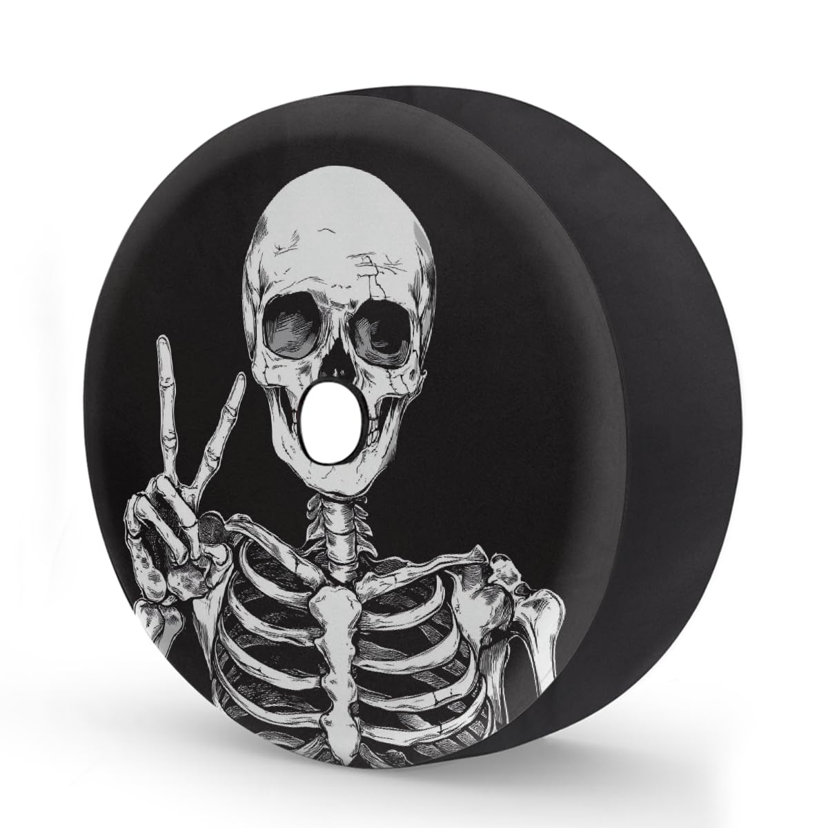 Copertura per ruota di scorta con teschio umano con foro per fotocamera, impermeabile da 43,2 cm, per auto, rimorchi, camion