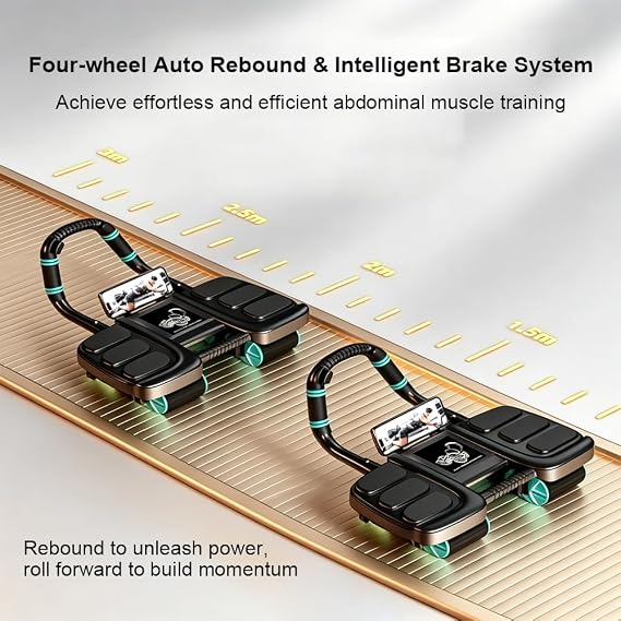 Ab Roller Exercise Wheel with Phone Holder, Automatic Rebound Ab Trainer for Core & Abs Workout, Abdominal Exercise Equipment for Home Gym, Suitable for Men & Women