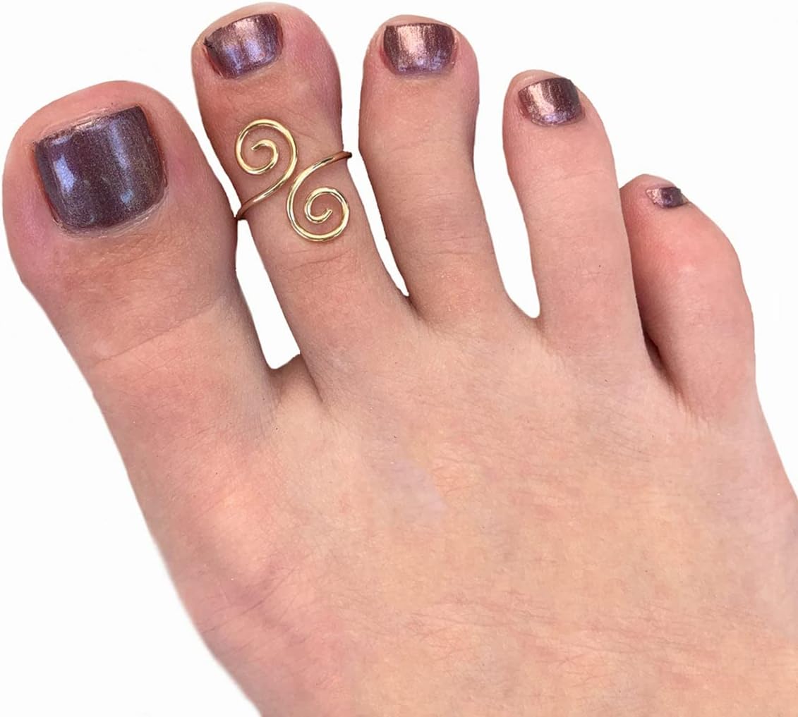 JewelryWeb -Solid 10K Gold Adjustable Swirl Art Deco Toe Ring - 10mm x 18mm - Hypoallergenic and Non Tarnish - Summer Jewelry