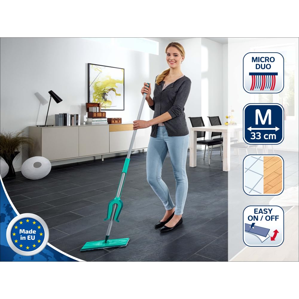 Leifheit 56553 Picobello XL micro duo - Mopa, Gris/Turquesa, pack de 1 unidad | Microfibra de 2 fibras para todo tipo de suelos, articulación 360°, limpieza bajo muebles, funda lavable a 30-40 °C