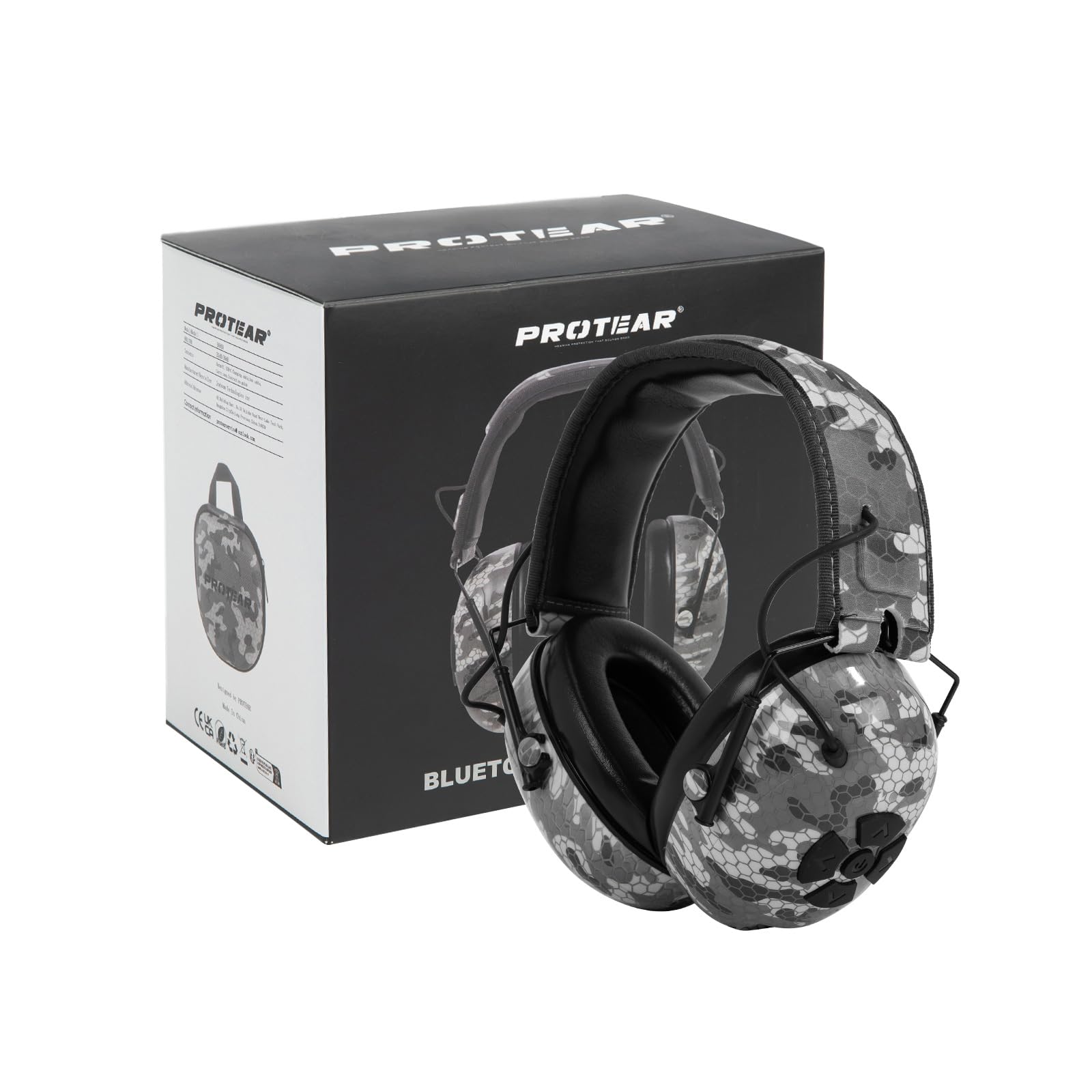 Bluetooth Earmuffs 25dB Noise Reduction,Ear Protection with Portable Waterproof Hard Case,Rechargeable Safety Headphone for Mowing,Workshop,