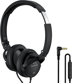SoundMAGIC P22C Wired On Ear Headphones with Microphone HiFi Stereo Portable Headset Lightweight and Foldable Comfortable Fit Noise Isolating Black