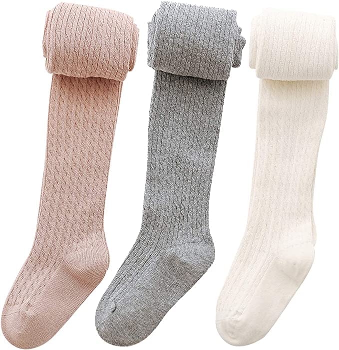 Image of vanberfia Baby Girls Tights Cable Knit Leggings Stockings Cotton 3 Pack Pantyhose Infants Toddlers 2-8T
