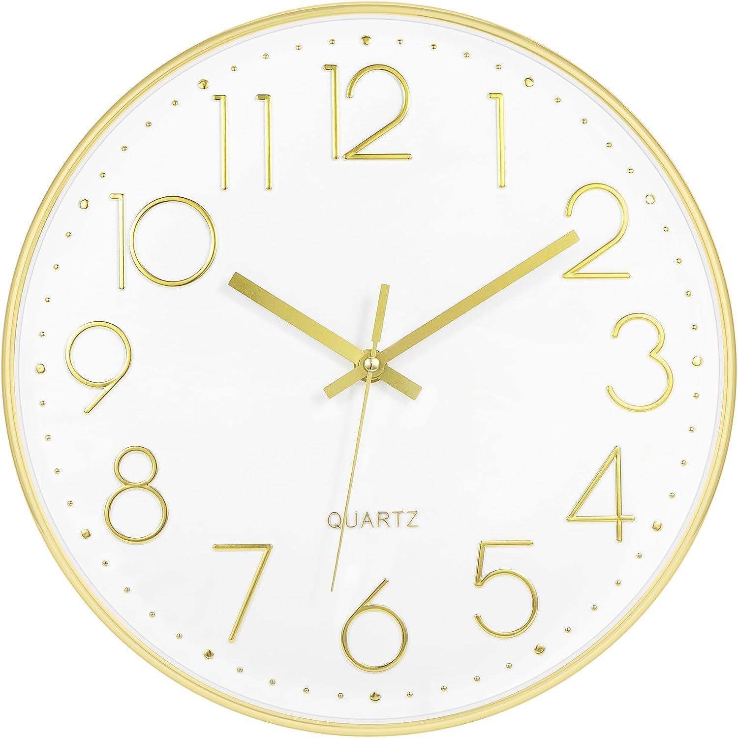 TEKCOOL Analogue Plastic Wall Clock 12" Silent Quartz Decorative Latest Wall Clock Non-Ticking Classic Clock Battery Operated Round Easy to Read for Home/Kitchen/Bedroom/Office/School - (Gold White).-image-29