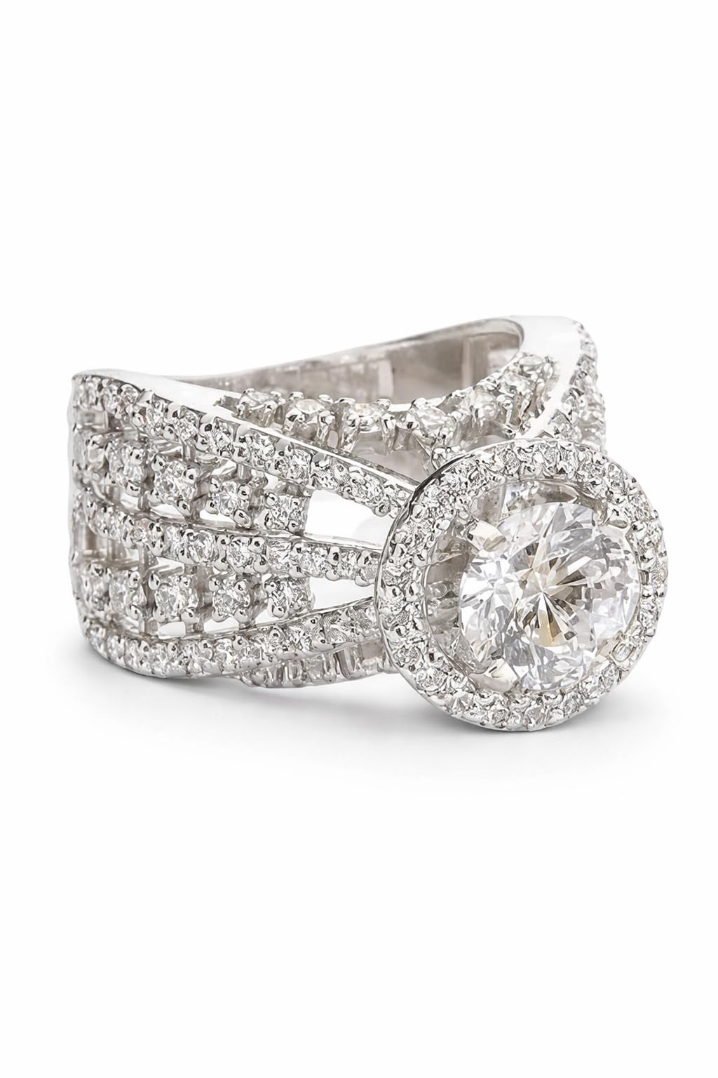 Stone Studded Ring with Halo Setting and Split Band Design-image-34