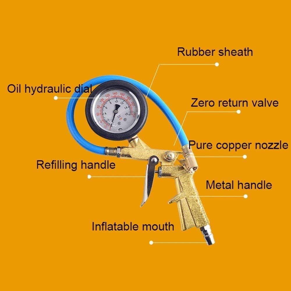 Manometro per Pneumatici, quadrante Grande di Facile Lettura, Hardware in Ottone Massiccio, per Moto/Auto/Camion