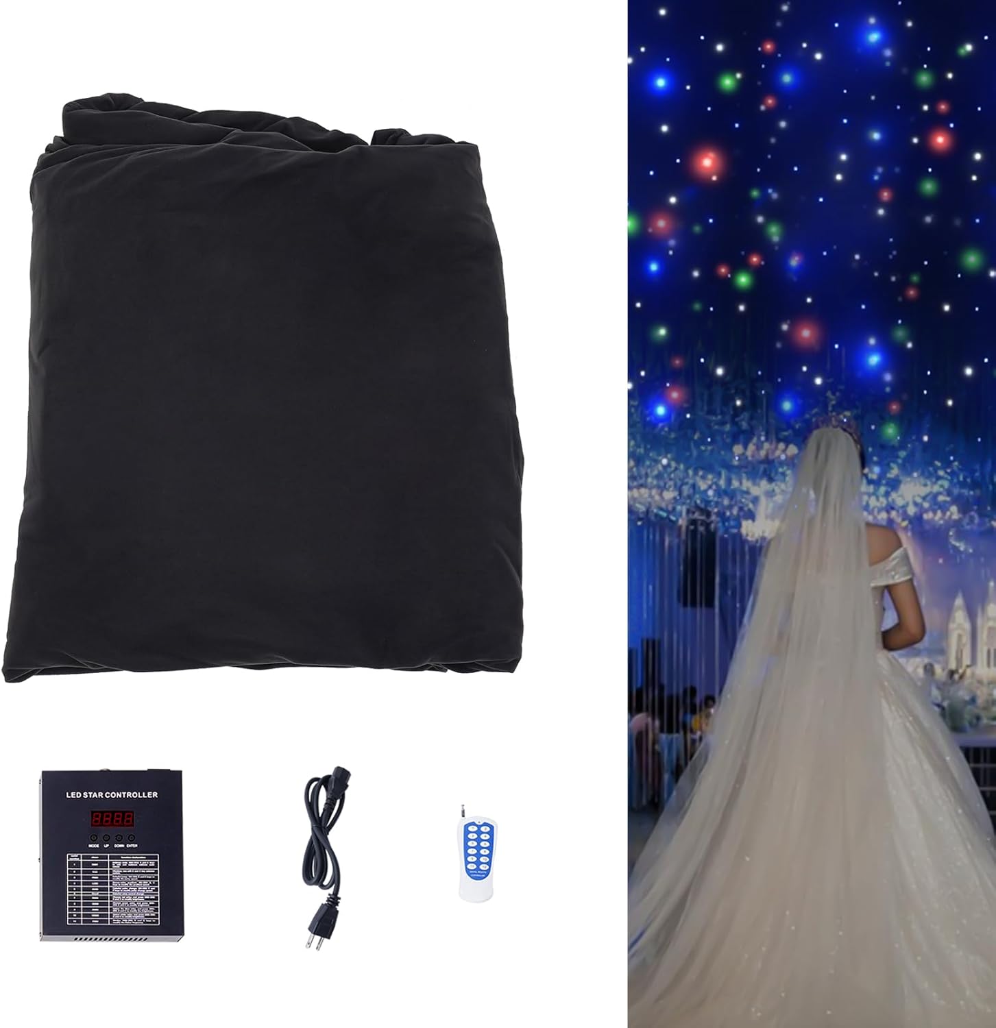 LED Stage Backdrop 13.12 * 13.12ft, Multiple Light Colors LED Star Light Curtain Backdrops, Stage Wedding Starry Sky Cloth Background, 60 Modes DMX512 Remote Controler, for Decor