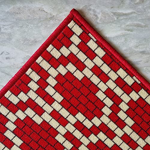Image of Matz&More Pattern Brick Motif Rug | 100x150 CM | Red Beige | Soft Nylon Loop Pile with Anti-Slip Gel Backing | Living Room, Bedroom & Office Floor Carpet