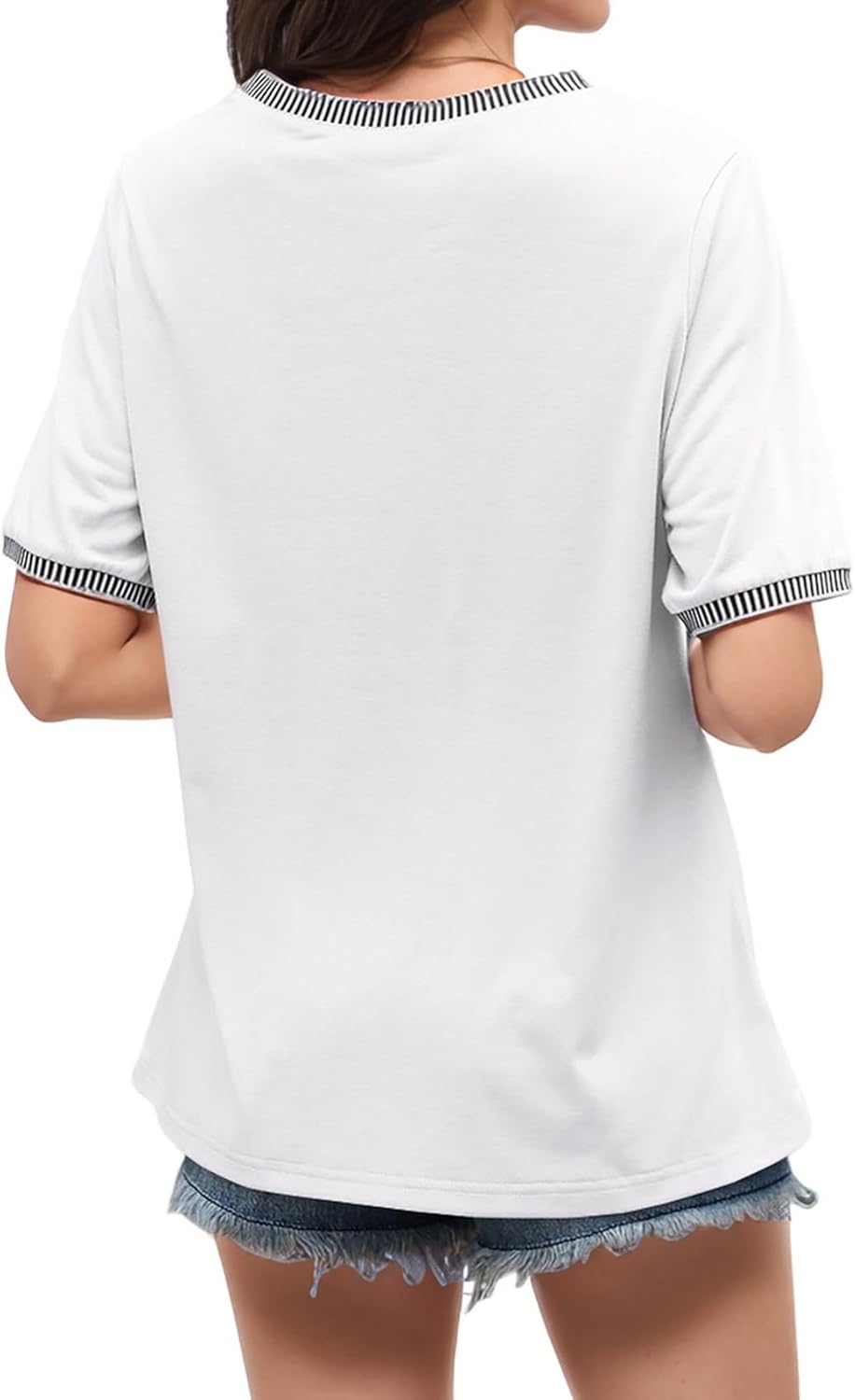 White Blouse for Women Crewneck Pleated Shirts Business Casual Short Sleeve Tops Dressy Work Tops White S - Image 2