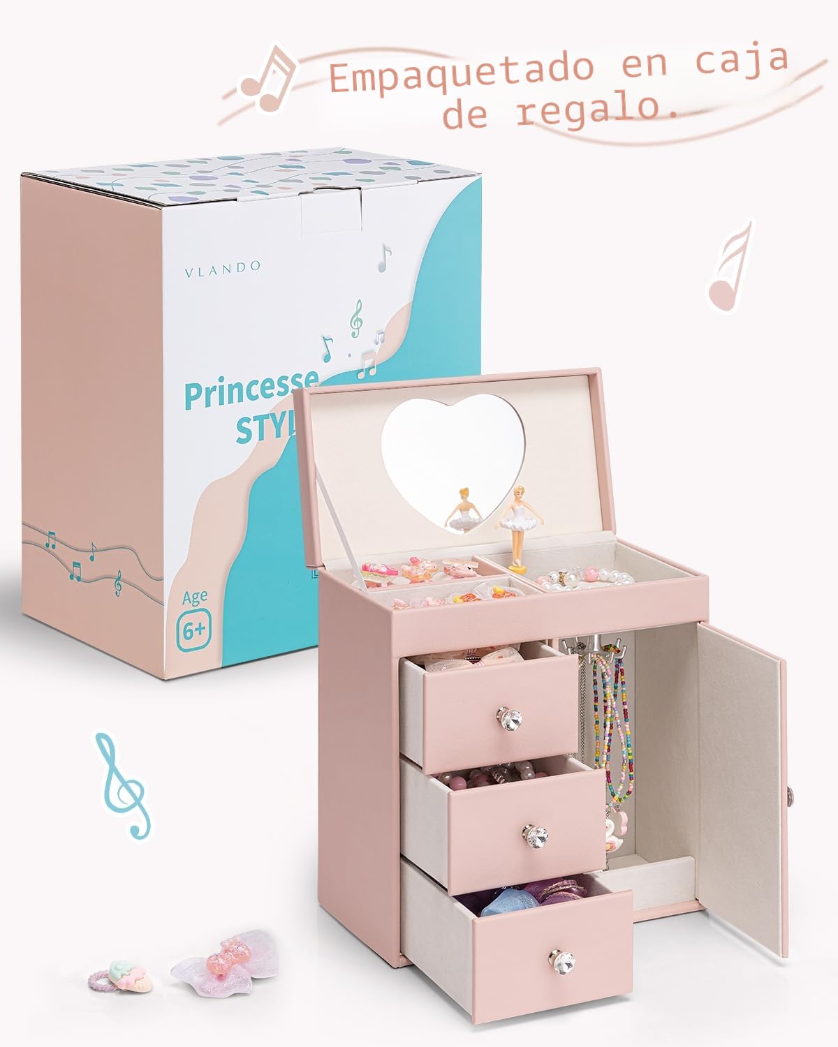 Caja de música para niñas con bailarina, joyero musical 4 capas