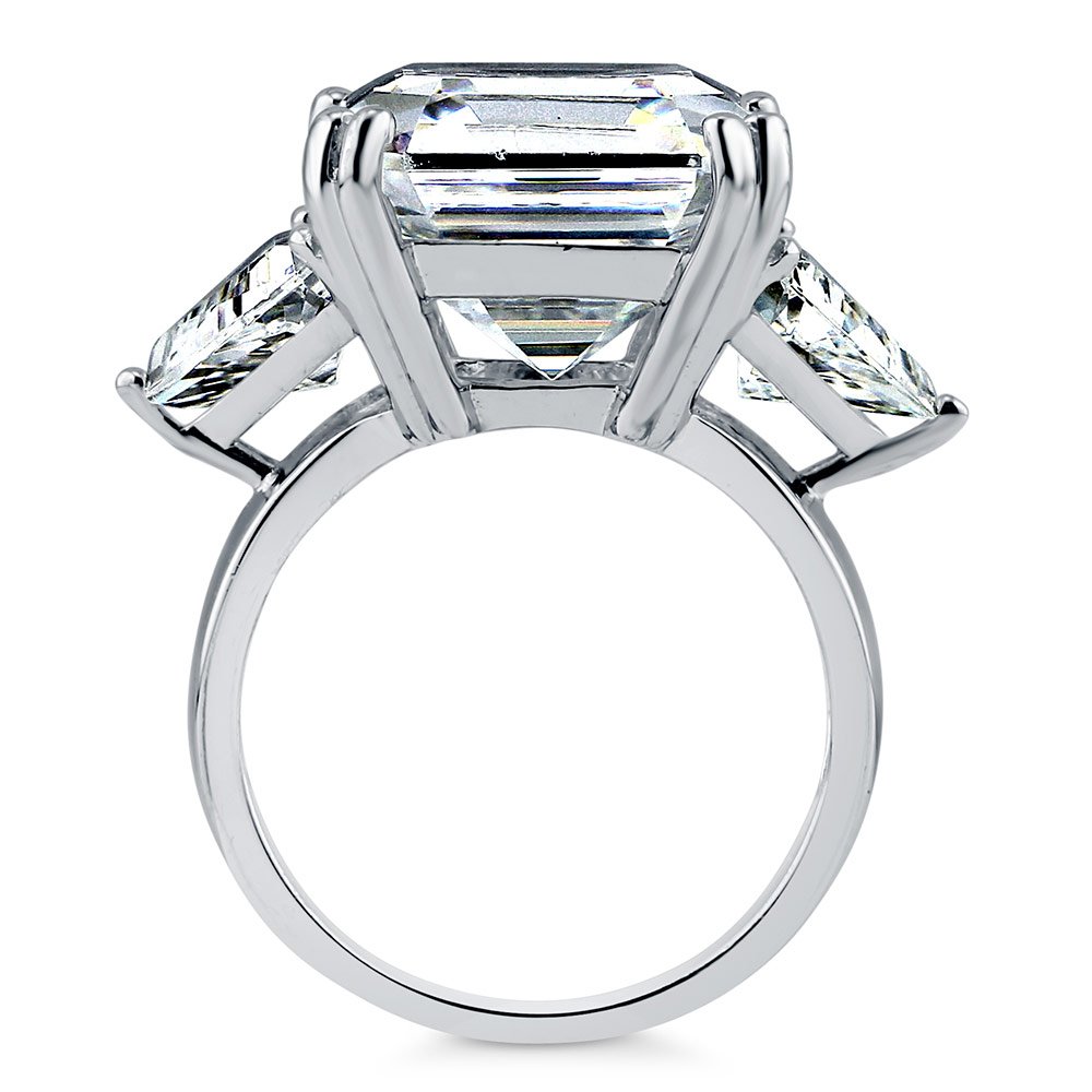 Anillo de compromiso de  en plata esterlina bañado en rodio con circonita cúbica corte Asscher, con 3 piedras., rodiado-plateado, 6, r308-6 4