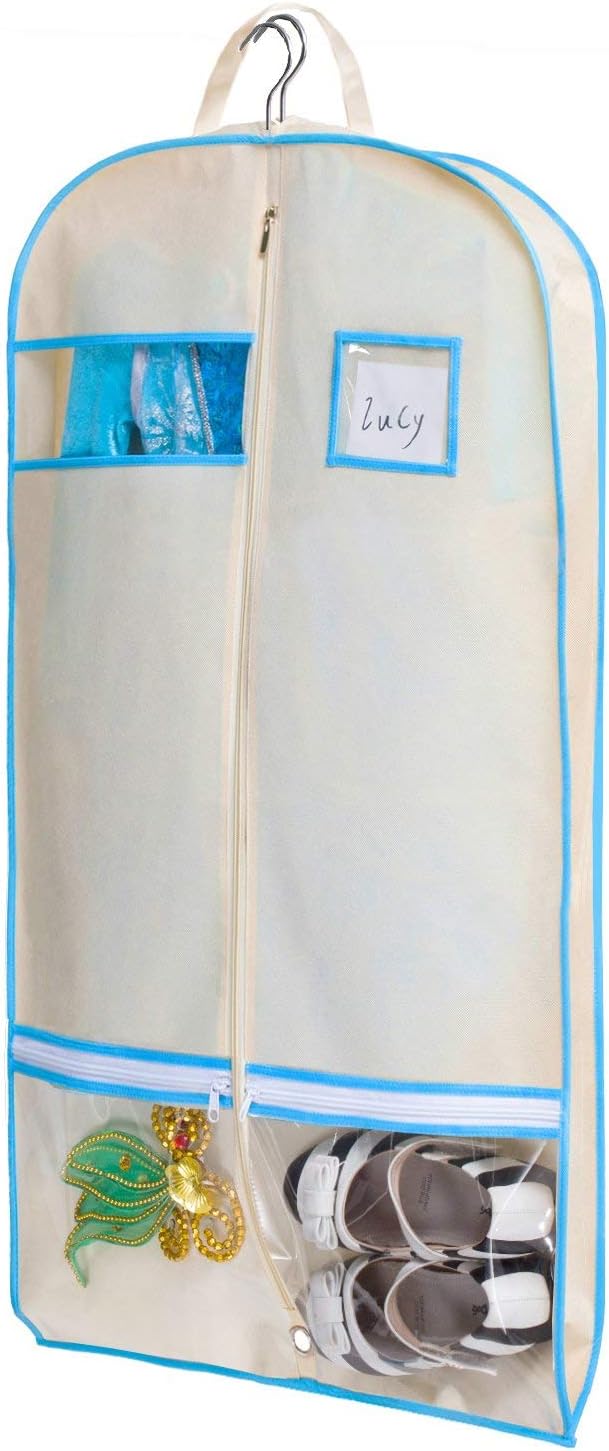 MISSLO Breathable 40" Costume Garment Bag Accessories Zipper Pockets Dance, Dress, Suits Dust Cover Travel (Beige)