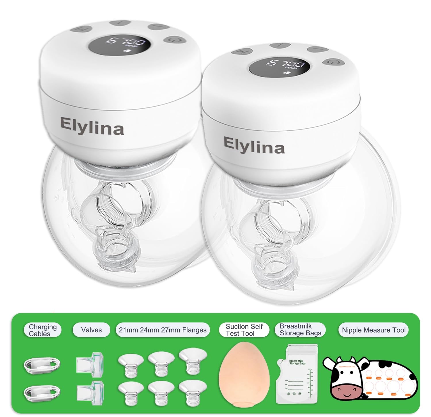 Wearable Breast Pump Hands Free｜Electric, Portable & Hands-Free, Super Quiet & Strong Suction, 2 Modes 9 Levels, Easy Clean, Auto Memory, All-Day Battery, 3 Flange Sizes (21mm/24mm/27mm)