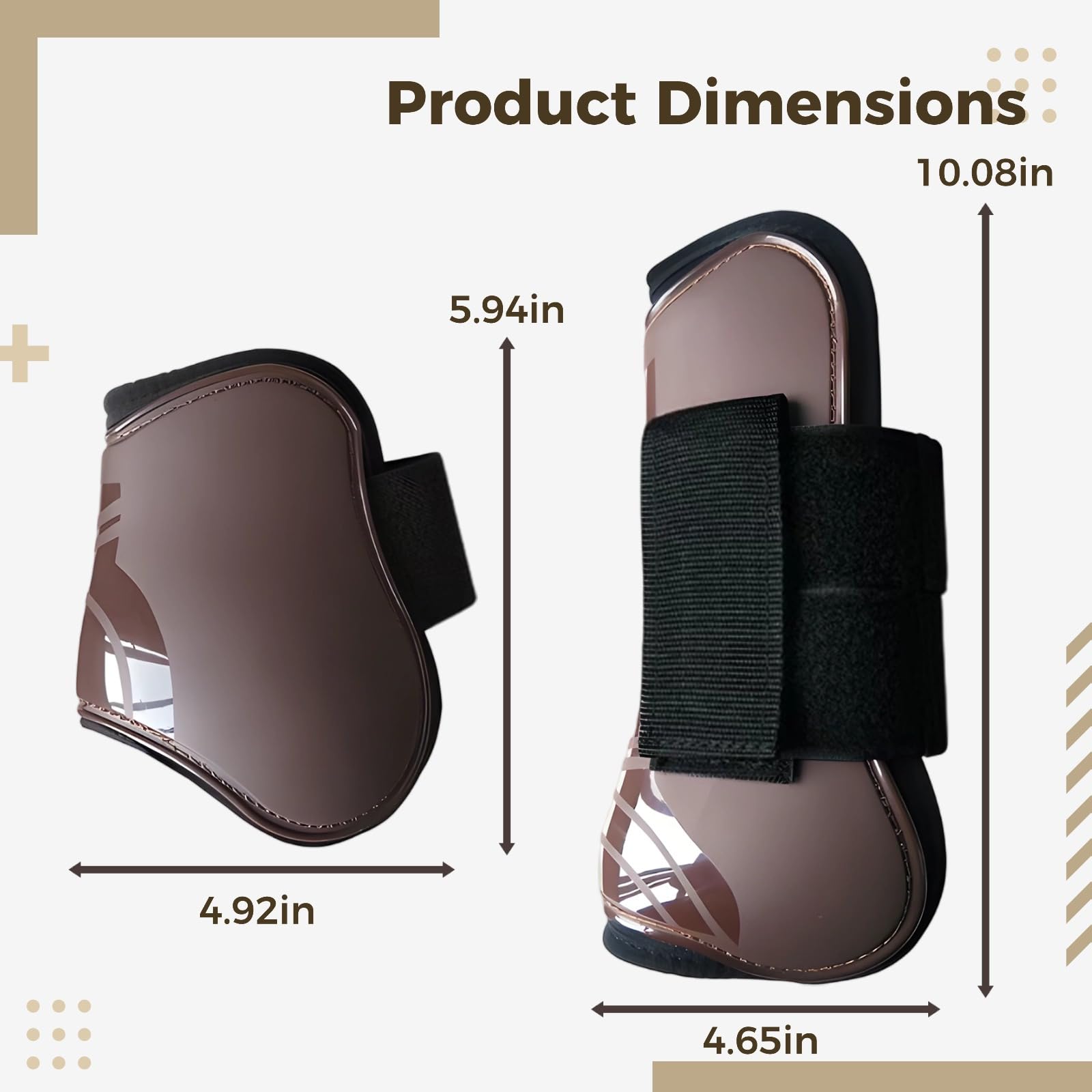 Pferdebeinschutz-Set, vorne offen und Streichkappen, PU-Sehnenstiefel, braun, Springen und Dressur, vorne 26,7 x 11,7 cm, hinten 15,9 x 12,4 cm, 4 Stück