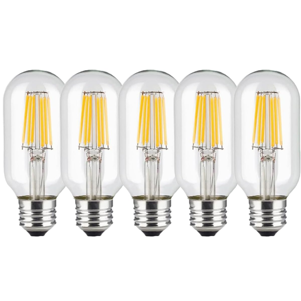 WULUN 5-Pack E27 T45 LED Edison Bulb 6W 600 LM,2700K Warm White,60W Incandescent Replacement,Vintage LED Decorative Light Bulb T45 Crystal Glass Tubular Bulb,Non-dimmable
