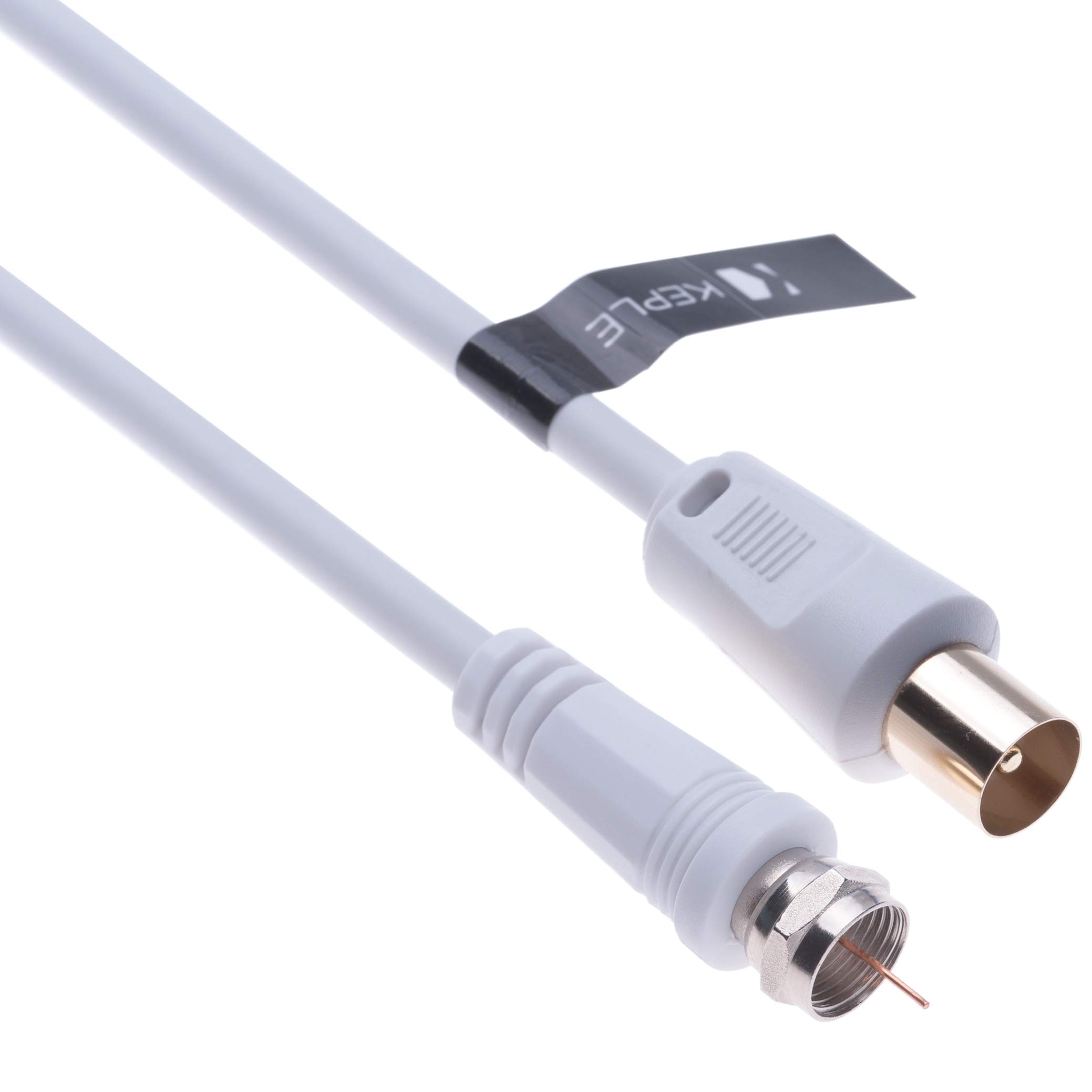 Keple Coaxial Aerial F Connector Male Plug to RF M-Male Cable 1m, White