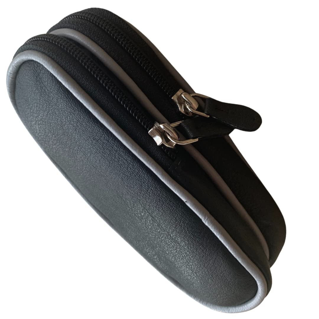 Love Emvy Black/Grey () Luxury Soft Leather Unisex Double Glasses Case