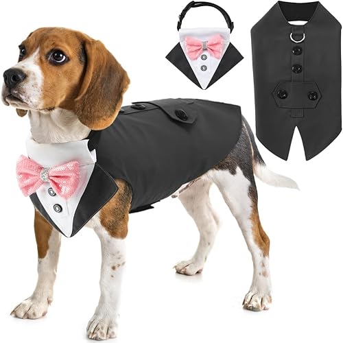EMUST Esmoquin para perro, esmoquin detallado para perros grandes con costuras exquisitas, elegante juego de bandana de boda para perro, para boda,