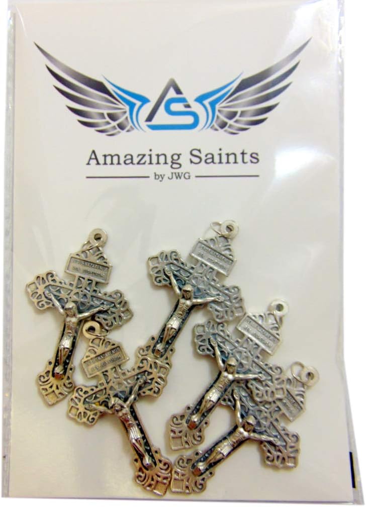Pardon Crucifix Pendant with Biography Card Metal Cross Lot of 5