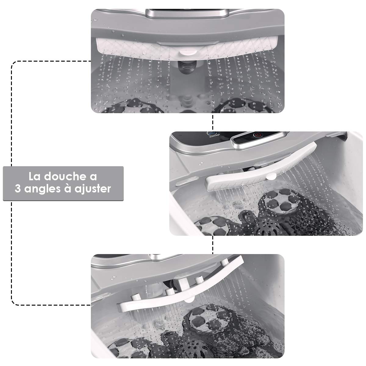 GOPLUS Bain de Pied Massant Chauffant avec Lumière Rouge et Fonction de Douche, Vibrant avec Bulles, Bain de Pieds Électrique avec Température et Temps Ajustable, 6 Rouleaux de Massage, 4 Roues (Gris)