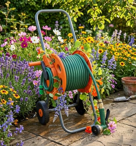 Image of Dolphy Portable Garden Water Hose Pipe Reel Cart with Wheels