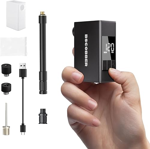 Mini bomba eléctrica para bicicleta, bomba eléctrica para bicicleta con manómetro, inflado rápido a 120 PSI, bomba portátil para bicicleta de