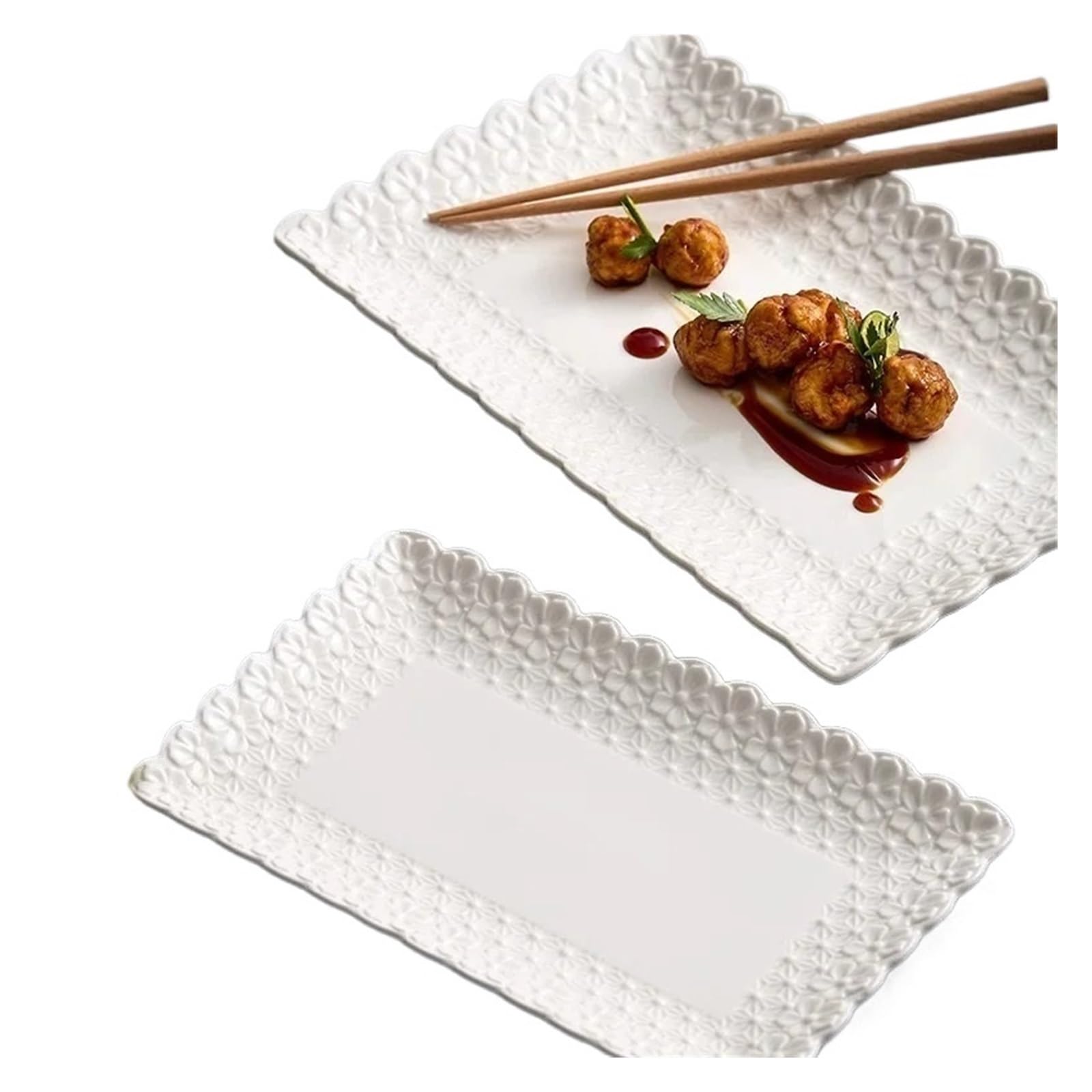 Plato rectangular for servir con flores en relieve, plato for aperitivos y postres de sushi y pescado for restaurante y vajilla especial(A 11.7inch)