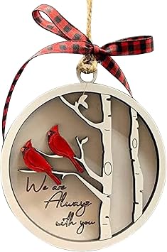 2025 Christmas Decorations Handmade Memorial Ornament with Cardinals, 3D Layered Wood Tree Memorial Ornament- We are Always with You, Gifts Idea for Christmas Keepsake B