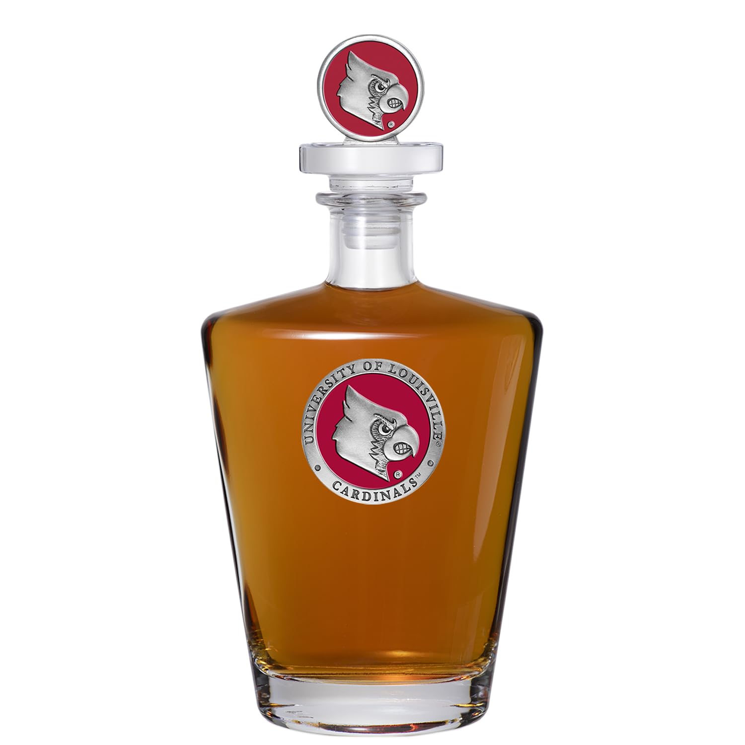 Heritage Pewter Louisville Cardinals Royal Decanter with 3D Stopper | 30 OZ Liquor Pourer | Expertly Crafted Pewter Glass