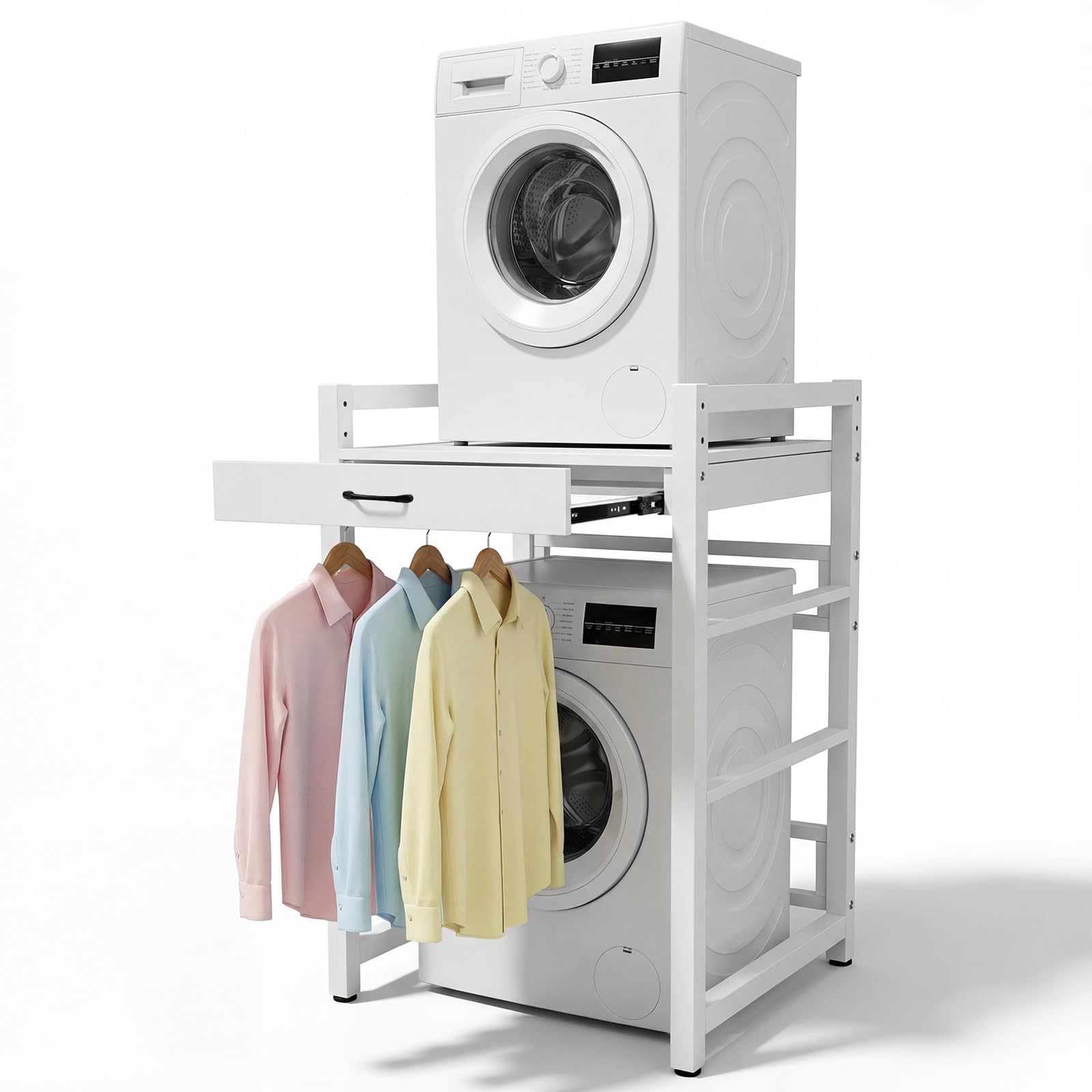 Waschmaschinenregal, Schrank für Waschmaschine und Trockner, 250kg Tragfähigkeit, Höhenverstellbarer Waschturm Waschmaschinenschrank für Badezimmer Balkon, 75x65x105cm